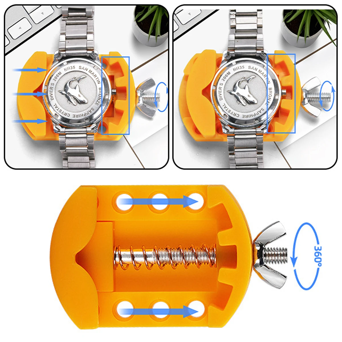 Abridor de reloj ajustable, cubierta trasera, removedor de cierre de presión, soporte de fijación, reparación de caja, herramienta de relojero, fijador de esfera de movimiento