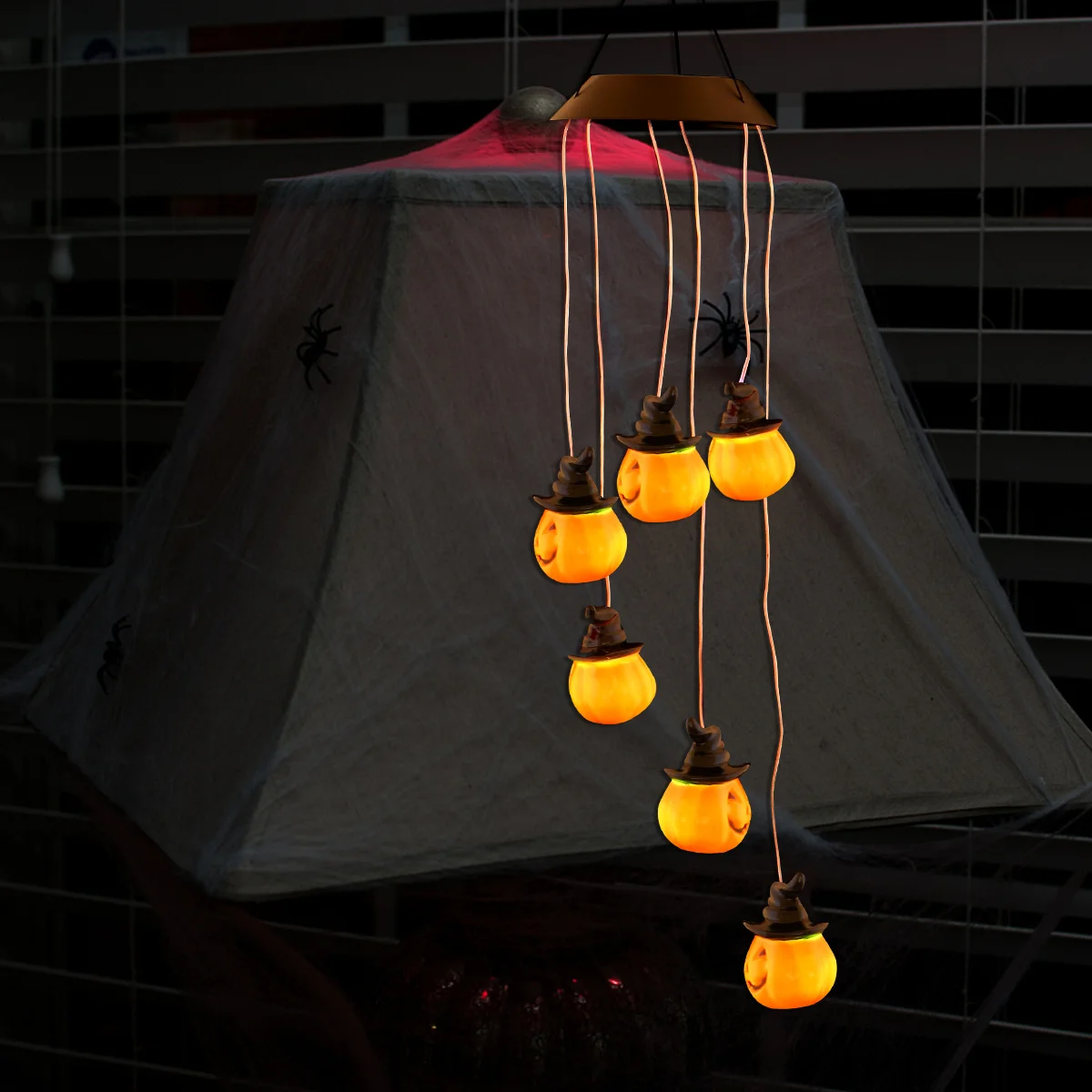 

1Pcs Halloween Pumpkin Solar Windbell Lamp Orange Novel Outdoor Garden Hanging Decorative Lighting Color Changing