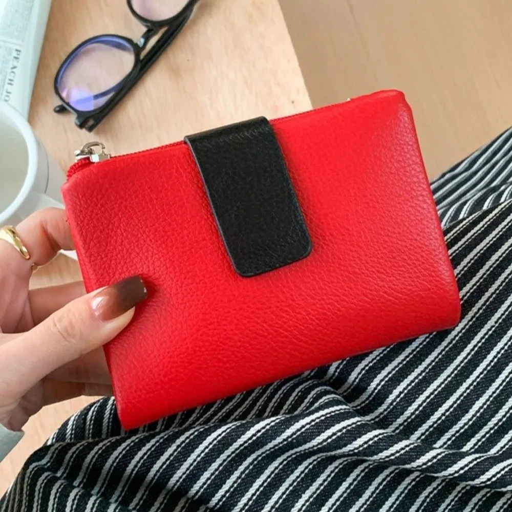 بسيطة رقيقة جدا اثنين أضعاف المحفظة سستة قصيرة عملة الحقيبة اليابانية متعددة الوظائف بو الجلود حامل البطاقة النساء
