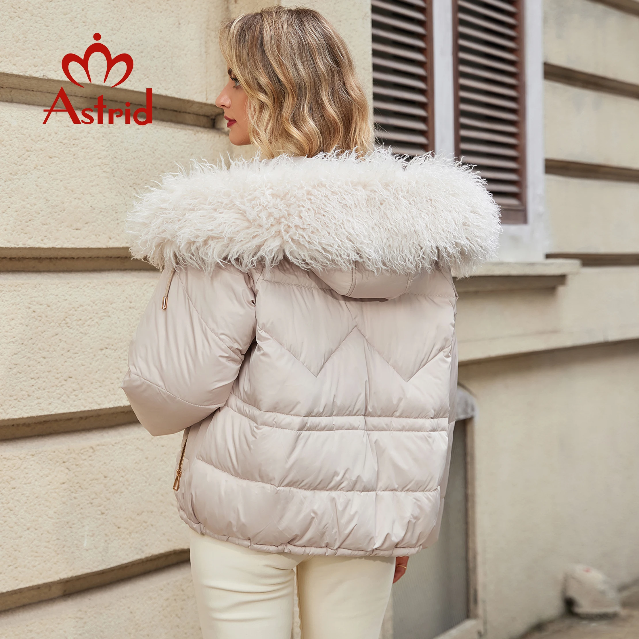 Astrid Winter Women Parka Big Fur Collar Hood Belt Thick Warm Cotton Overcoat Down Jacket Quilted Coat Female Clothing ZR-30169