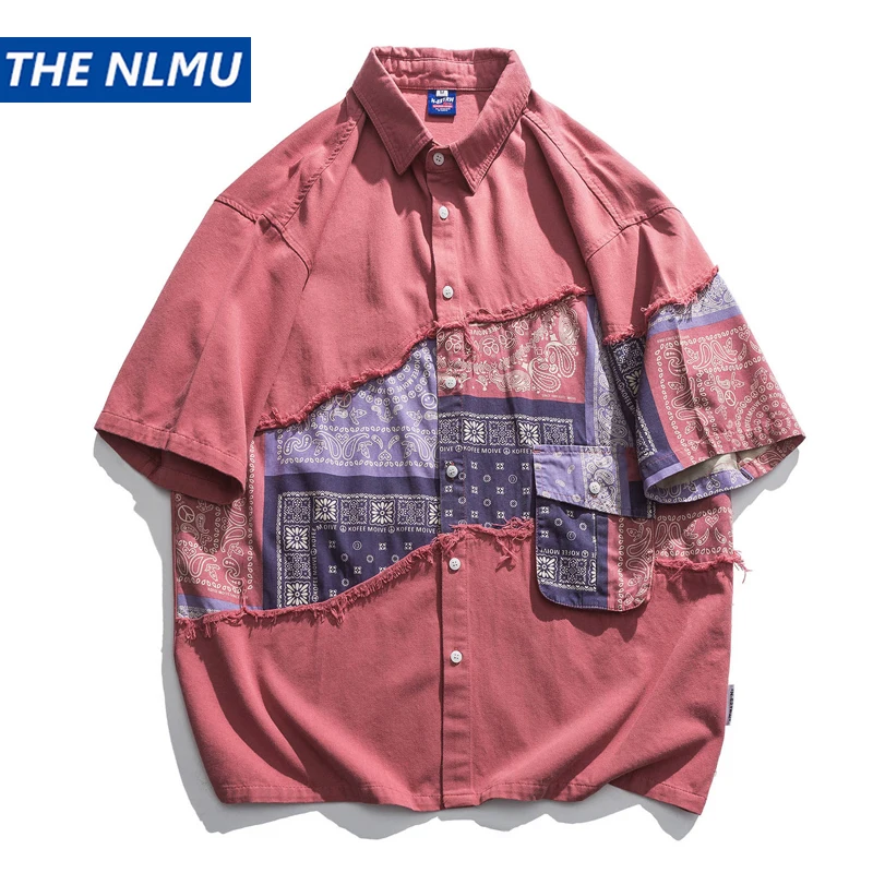 

Vintage Patchwork Shirt for Men and Women 2025 Summer Cashew Pattern Loose Tops Harajuku Streetwear Hip Hop Shirts Y2K