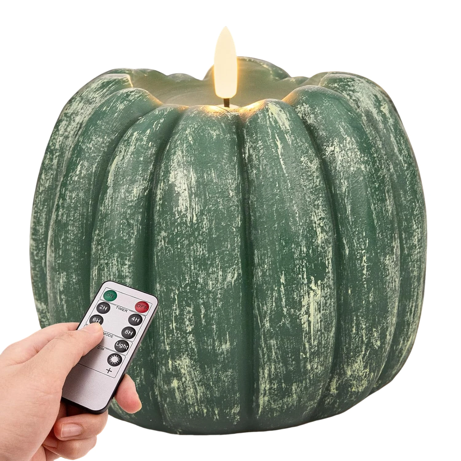 Flickering Flameless Wax Pumpkin LED Candle with Timer Remote Faux Battery Operated Light Up Pumpkin for Fall Thanksgiving Decor