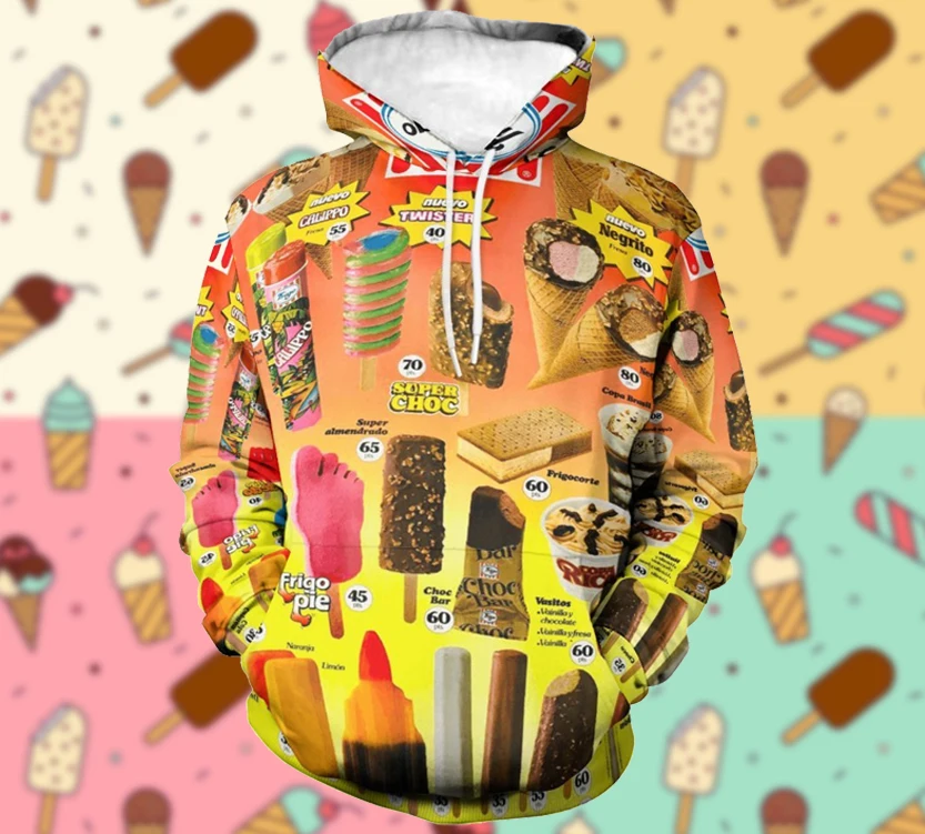 Harajuku Men's Hooded Sweatshirt 3D Ice Cream Graphic Print Casual Hoodies Spring Autumn Oversized Funny Hoodie Street Pullovers