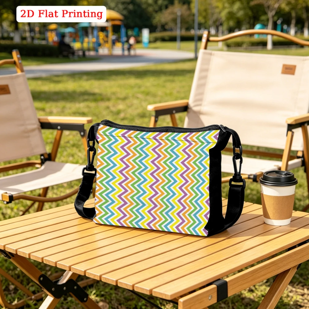 1pc Retro Style Crossbody Bag Multicolor Zigzag Pattern 2d Flat Printing Shoulder Bags For Park Shopping Daily Commute Lightweig