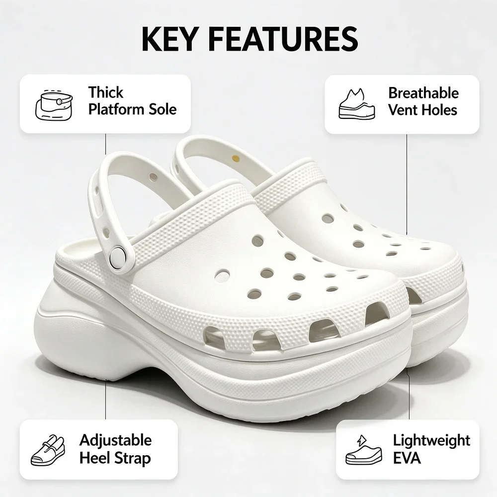 Crocs Whale Platform Hole Shoes Heightening Non-slip Bag Head Sandals High Heels Slippers Little Whale EVA Platform Beach  Shoes
