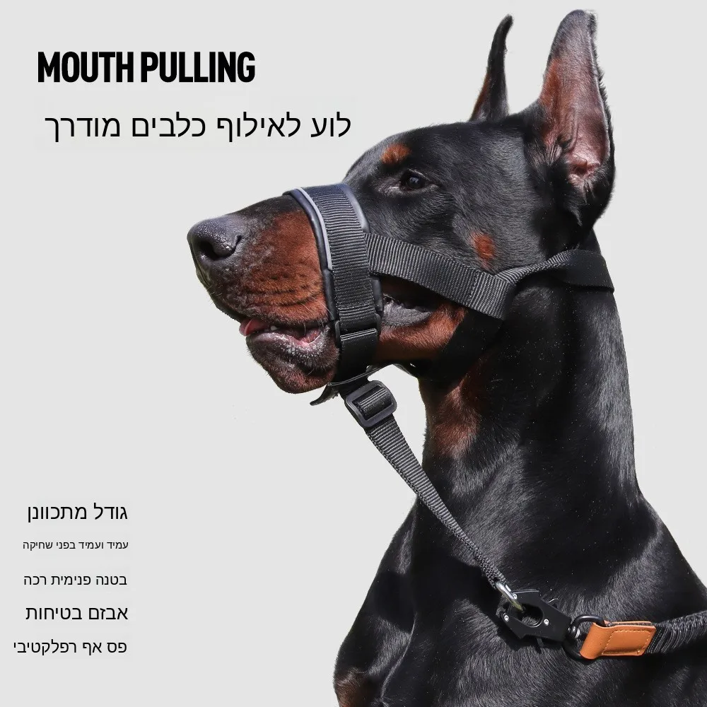 New Style Dog Muzzle, Leash-attachable, Bite & Bark Prevention, Adjustable Leather Muzzle for Medium and Large Dogs