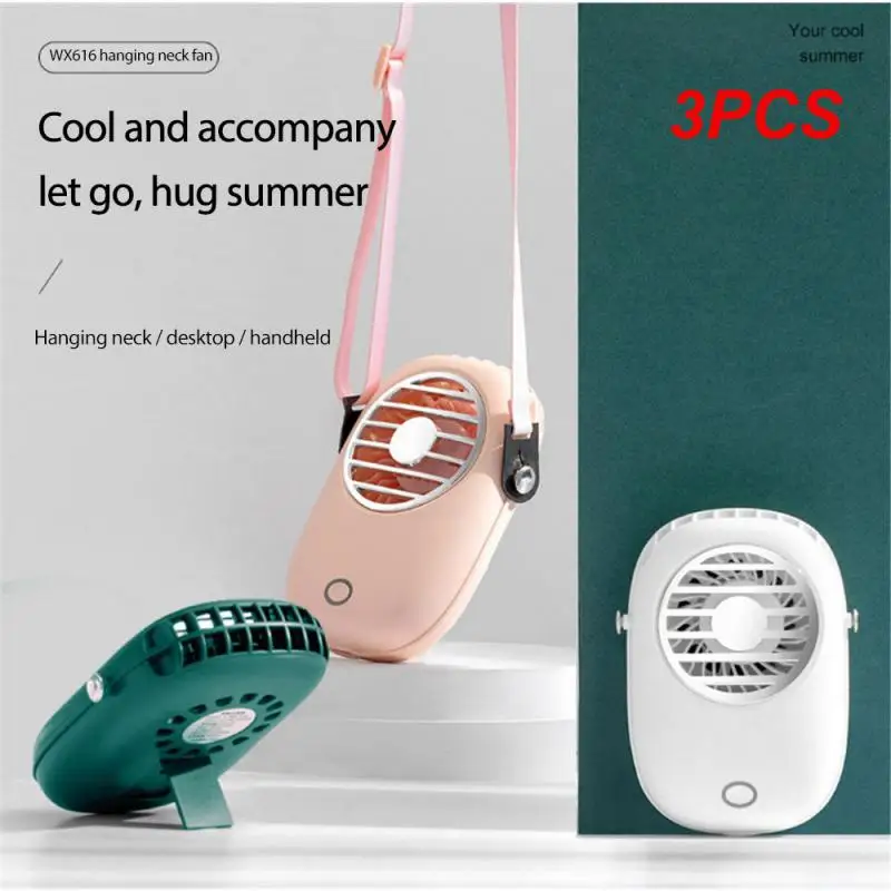 3PCS Mini Portable Fan Foldable Neck Hanging Fan USB Adjustable Rechargeable Air Cooler Phone Holder 3 Gears Summer Cooling Fan