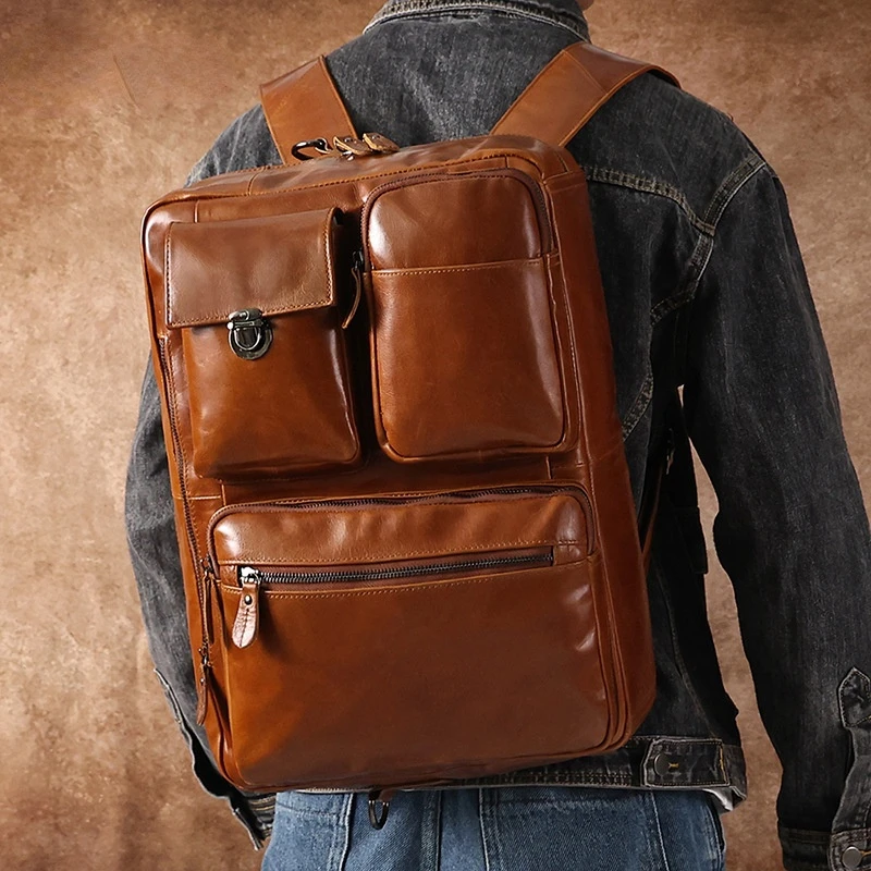 Business Cowhide Men\'s Briefcase Large Capacity 17 Inch Computer Handbag Luxury Single Shoulder Crossbody Bag High-end Backpack