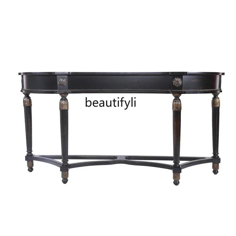

New Arrivals European-Style Solid Wood Hallway Sofa Back Beautiful Assembly Retro Distressed Painted Wall Table Console