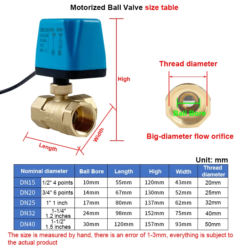 Vanne à bille électrique à trois voies, type T, type L, Cristal de la mise hors tension à 2 fils, couple 8 N · m, laiton, 220V, 110V, 24V, 12V, AC,