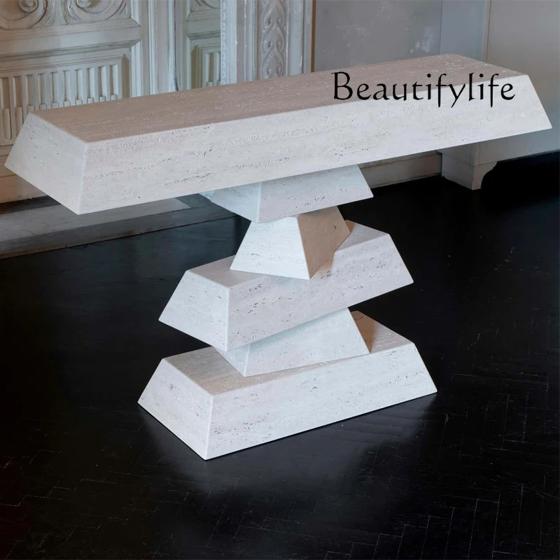 

Designer natural travertine entrance table, hotel lobby aisle against the wall Art entrance platform