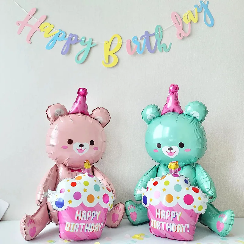 

ins 4D Bear Foil Balloon Baby Birthday Photo Props Cartoon Aluminum Film Balloons Happy Birthday Party Baloon Baby Shower Ballon