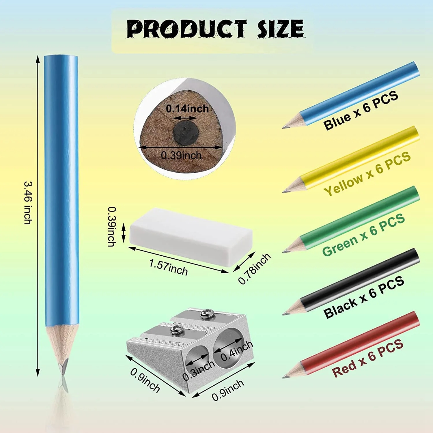 Lápis Triangular de madeira com apontador e 2 borrachas, Lápis Triangular Curto Infantil, 3.5 ", 30 Pcs