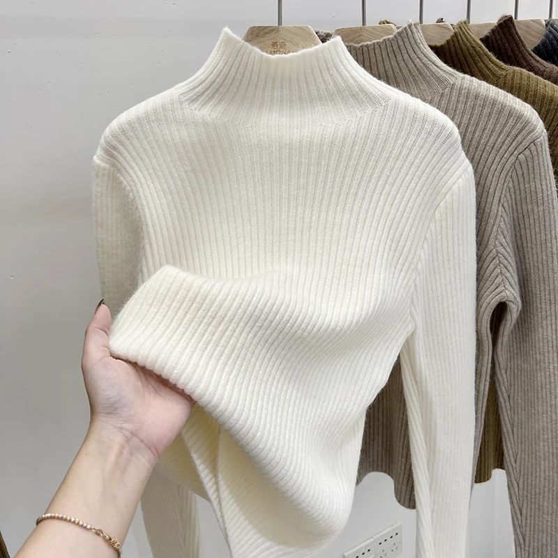 Warm Gebreide Coltrui Vrouwen Herfst Winter Effen Kleur Basislaag Top Koreaanse Stijl Lange Mouwen Veelzijdige Trui
