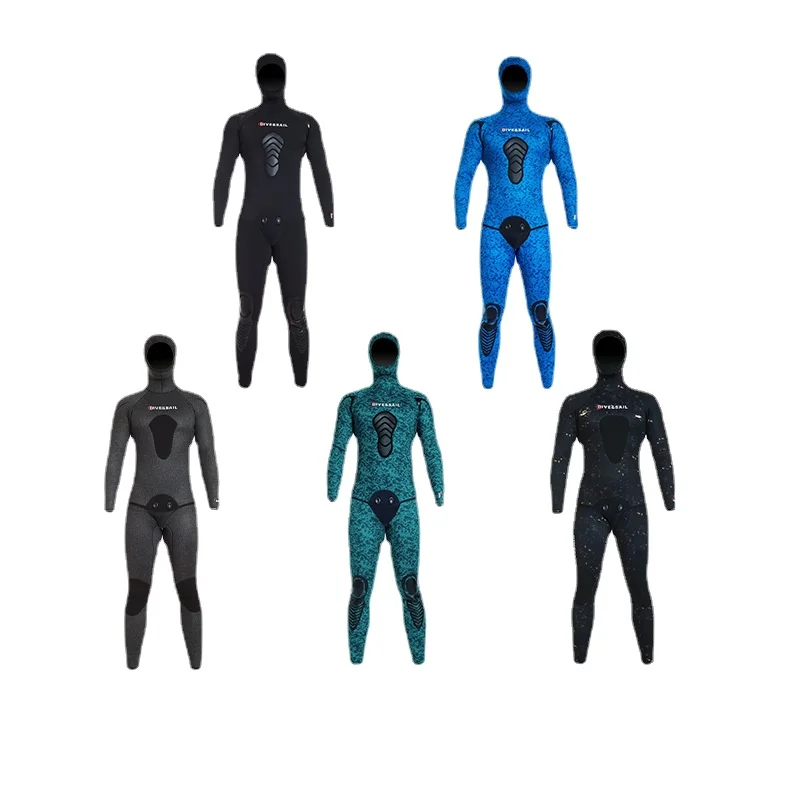 NEW 5mm Camouflage Wetsuit Long Sleeve Fission Hooded 2 Pieces Of Neoprene Submersible For Men Keep Warm Waterproof Diving Suit