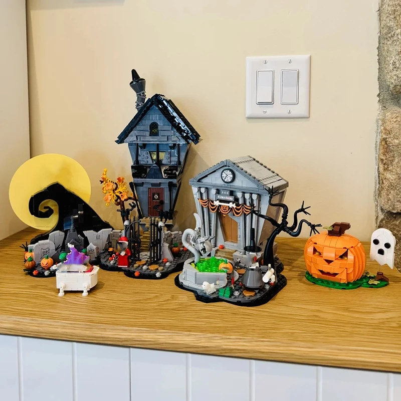 Ideas Nightmare Before Christmas House Building Blocks Set Ghost Pumpkin 21351 Bricks Halloween Birthday Toy Gifts For Children