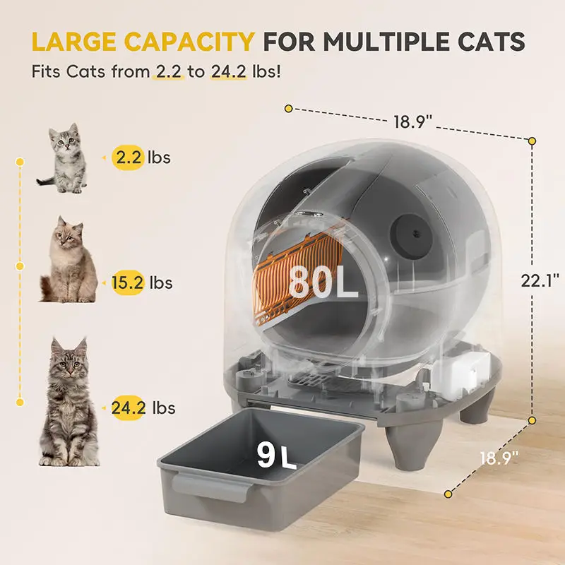 Smart Premium Eco-friendly White Cat Litter Box With APP Control Odor Removal Automatic Self-Cleaning 80L Capacity