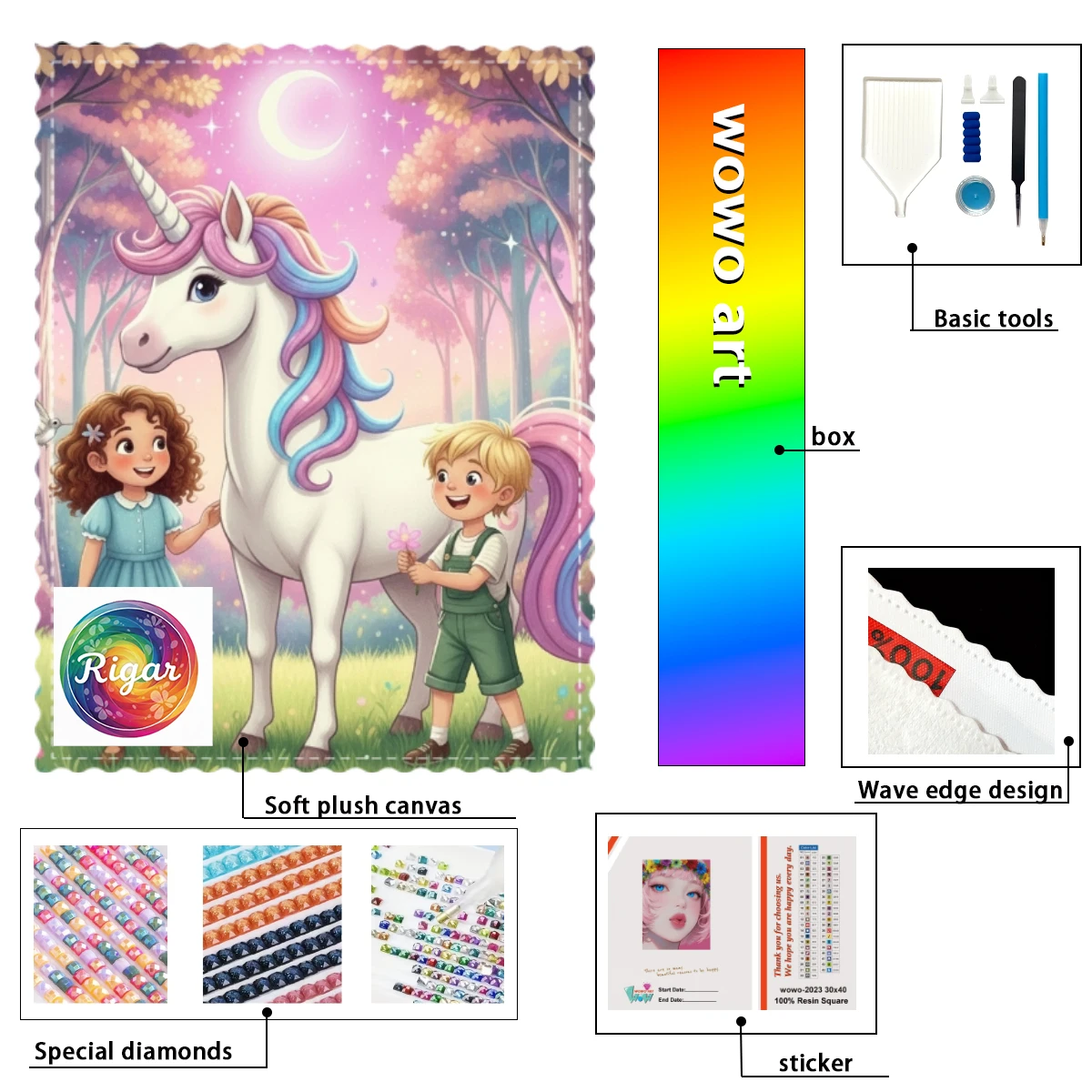 

【Rigar Diamond art】Two girls and colorful unicorns 100% resin FD+ab+xc Diamond Stamping Kit Perfect Masterpiece worth Buyi