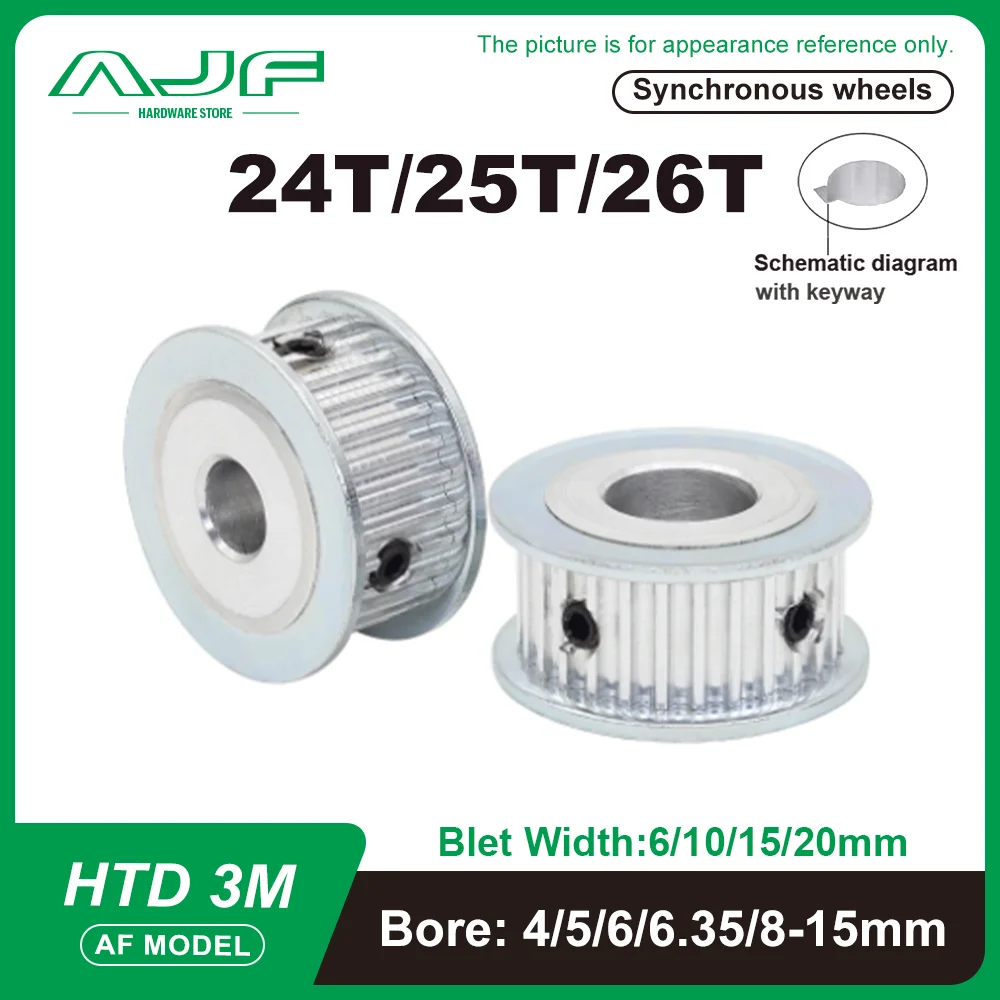 HTD 3M Pulley 24T 25T 26T 3M Timing Pulley Synchronous Wheel 24Teeth 25Teeth 26Teeth Gears HTD3M Belt Pulley