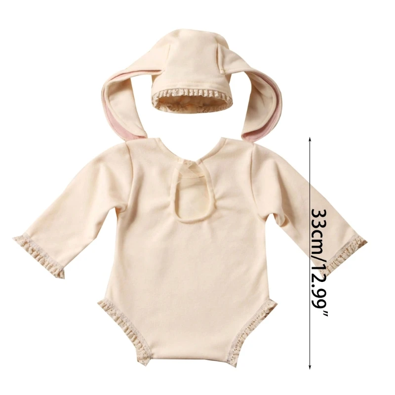 Newborn Photo Costume Soft Polyester Rabbit Hat & Jumpsuit set K1KC