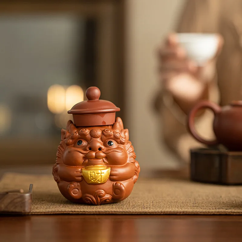 Purple Clay Small Pixiu Wealth-attracting Tea Pet Ornament Purple Clay Crafts Cute Tea Plaything Tea Table Kung Fu Tea Ceremony