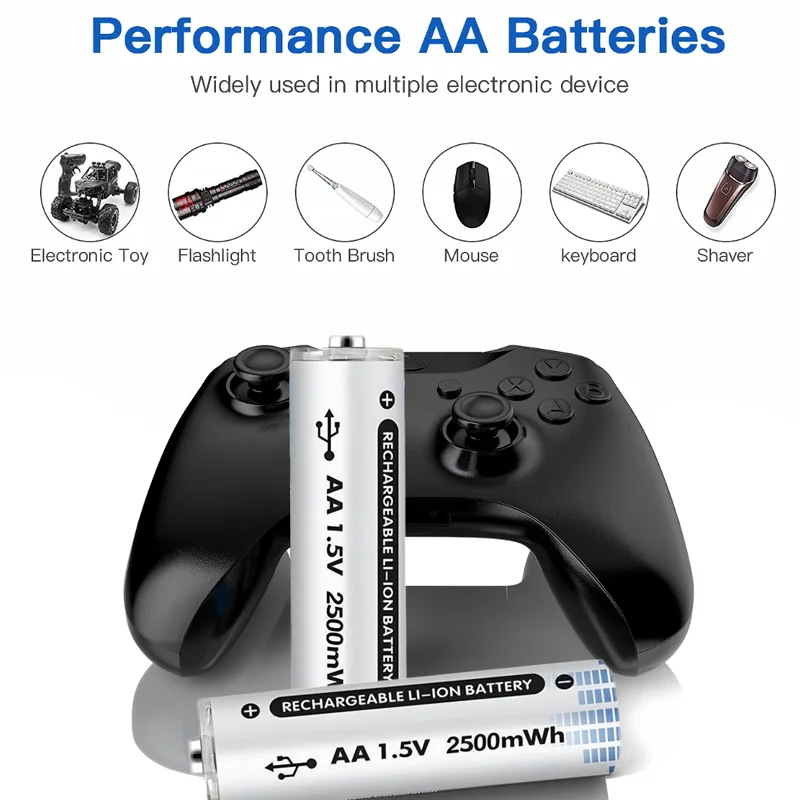 1.5V AA Battery Rechargeable Lithium Battery 2500mWh Environment Protection High Quality Batteries USBTYPE-C Direct Charging