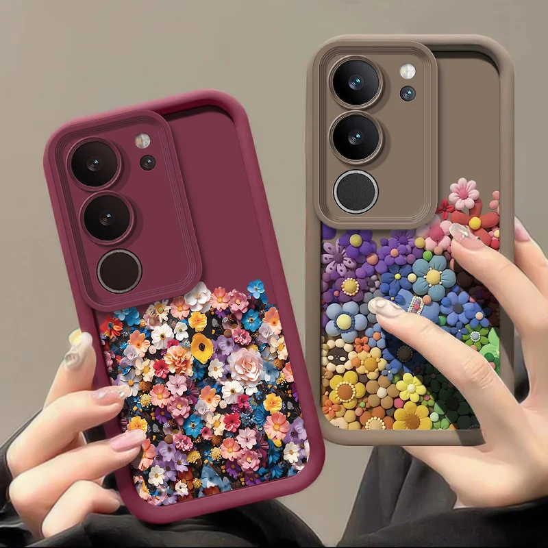 Bright Colorful Flowers Case For Vivo S17 S16E S15 S12 S1 Pro Camera Lens Protection Shockproof Silicone Soft Phone Cover Funda