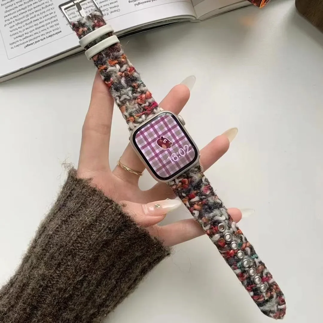 Suitable for Apple Watch 10 Strap with Woolen Grid Pattern Autumn/Winter IWatch987 SE Strap