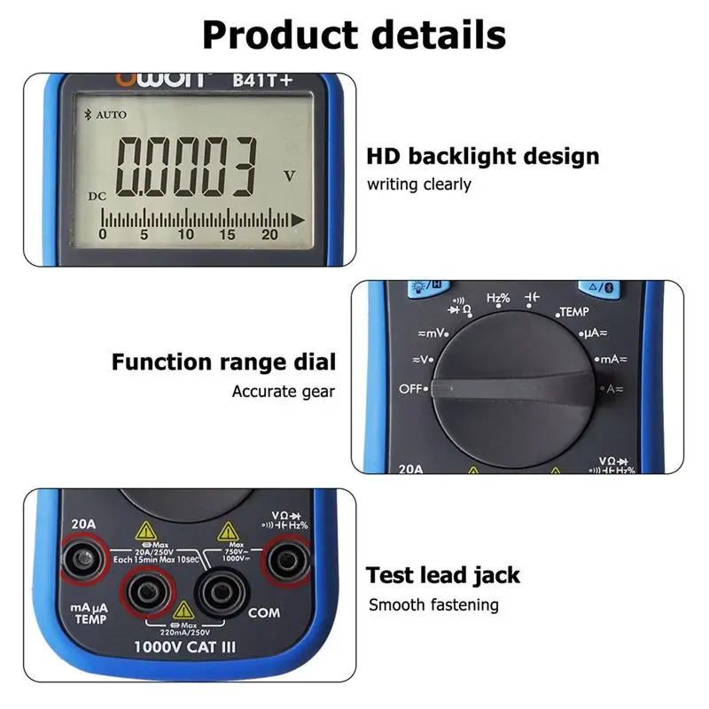 OWON B41T+ 4 1/2 Multifunction Digital Multimeter With Bluetooth True RMS Backlight Voltage And Current Test Meter Easy Install-