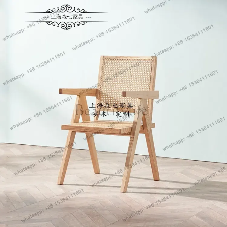 

yj19 Modern light luxury dining chair American rattan study solid wood back chair