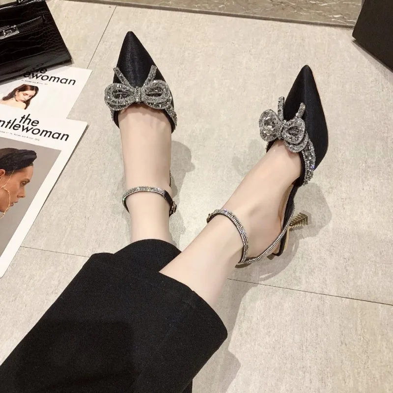 High Heel Sandals Women 2024 Summer New Fashion Pointed Toed Shoes for Women Crystal Buckle Strap Sandals Female Zapatos Mujer