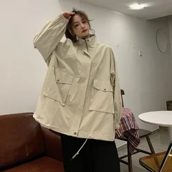 New Trench Coat Women Korean Loose Harajuku Style Long-sleeved Windbreak Jacket Female Vintage Autumn Clothes Big Pocket