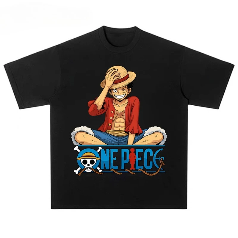 Bandai 2026 New One Piece Cartoon Print T Shirt Men Women American Retro Street Style Short Sleeve