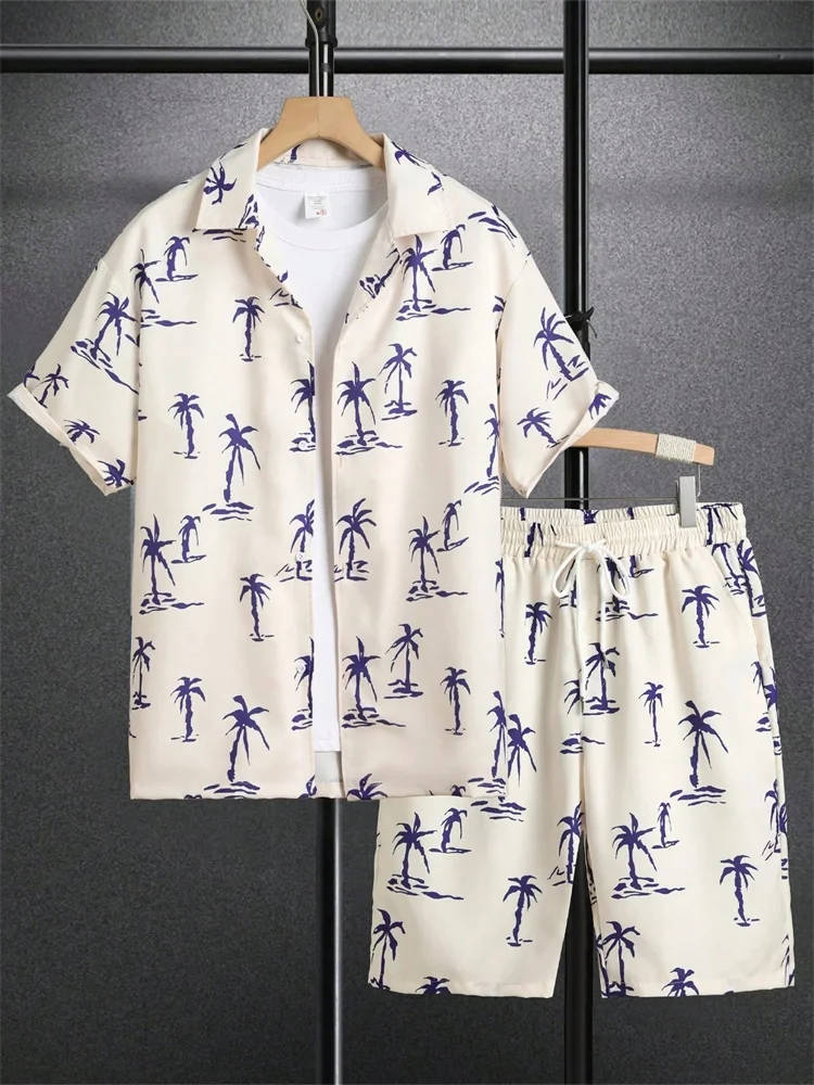 

A Casual And Fashionable Daily Summer vacation, 2025 Sets Of men's short-sleeved shirts, Tropical Plant Pattern Shirts