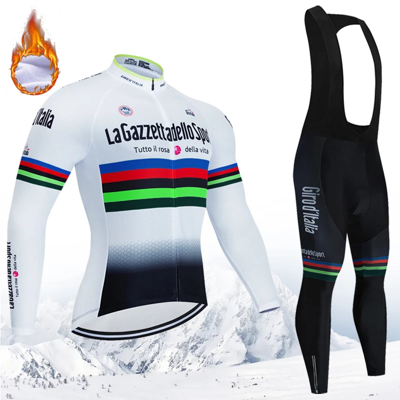 

Pro Team Men's Winter Thermal Fleece Set Cycling Clothes Jersey Suit Warm Sport Riding Bike MTB Clothing Bib Pants Set 2026