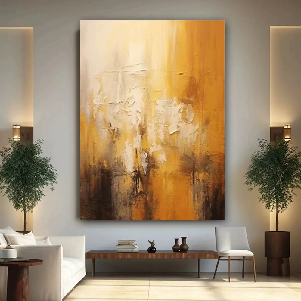 

100% hand drawn in yellow abstract oil painting original wall painting home living room decoration paint interior aesthetics