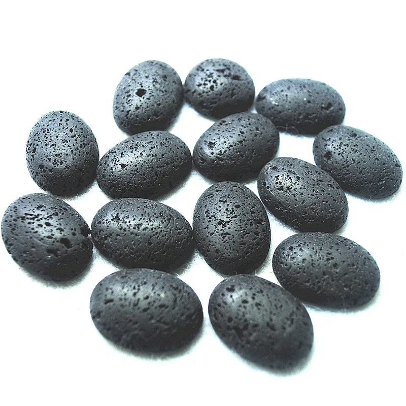 10PCS Nature Black Lava Stone Cabochons Oval Shape 15X20MM 18X25MM 20X20MM 25X30MM Loose Beads Accessories Wholesale Price