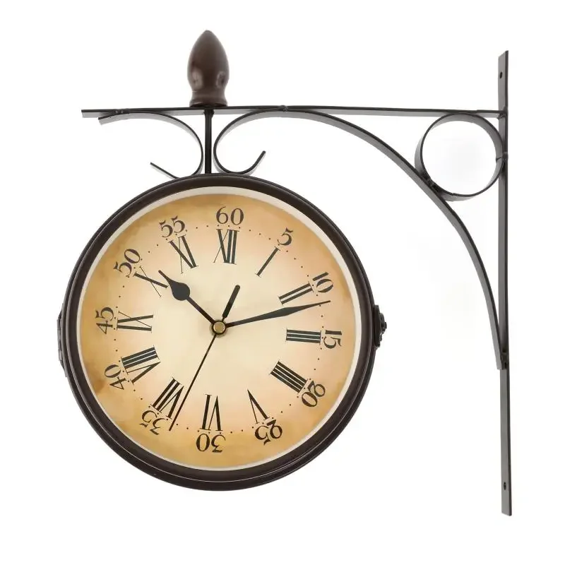 8.7'' Unique Style Clock Iron Wall Double-Sided  Quiet Vintage Clock Battery Powered Wall Hanging Clock Home Bedroom