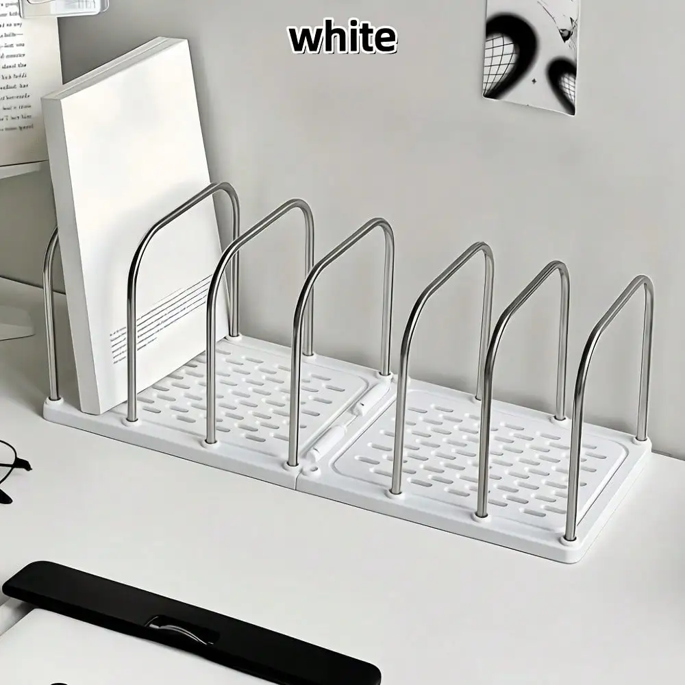 Adjustable Expandable Plastic Magazine Holder, Desktop File Organizer & Bookends, Multi-Compartment Desk Document Storage Rack, Home Office School Desktop Storage Container