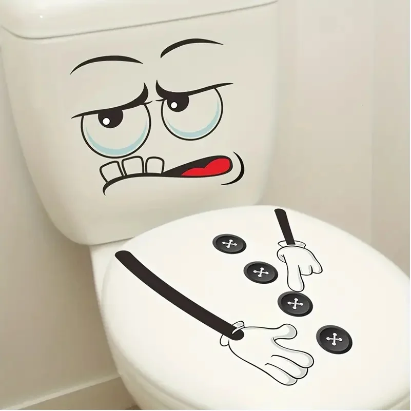 1pc Funny Expression Pattern Toilet Lid Decal Decoration Waterproof PVC Sticker