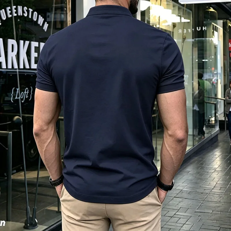 Herren Henley Poloshirt Kurzarm Knopfleiste Lässiges Oberteil mit Brusttasche Atmungsaktive Polyester-T-Shirts für den Täglichen Sommergebrauch – Detail 37