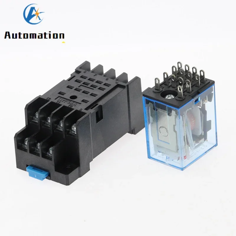 10sets MY4NJ HH54P DC 12V 24V 110V 220V AC Coil Power Relay General Purpose Relays 14 Pins 4NO 4NC 5A with PYF14A Socket Base