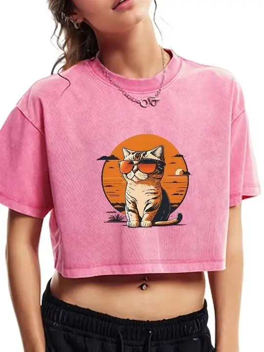 

Short and Handsome Cat, Y2k Graphic Tee, Women's Oversized T-Shirt, Cute Hand-Painted Cat, Korean Style Art, Summer 2025 Top