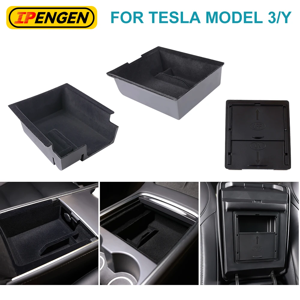 IPENGEN bracciolo scatola portaoggetti nascosta per Tesla Model 3 Model Y 2021 2022 2023 2024 ABS Center Console Organizer accessori per auto