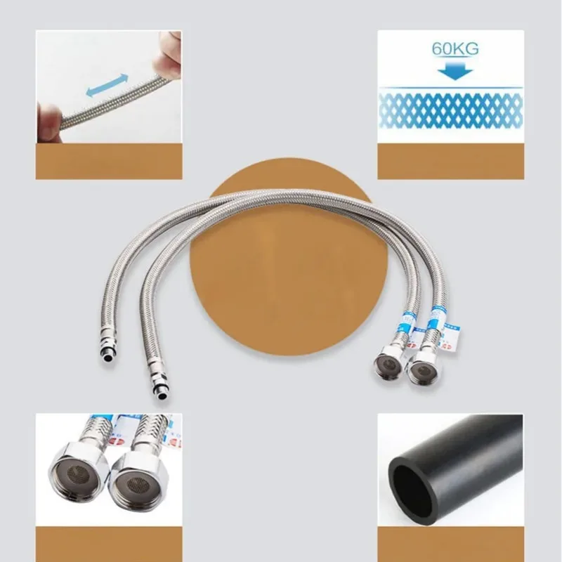 304 Stainless Steel Braided Hose Hot and Cold Faucet Kitchen Wash Basin Faucet Explosion-proof Hose Replacement Parts Bathroom