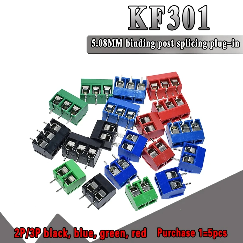 20PCS KF301-3P KF301-2P KF301-5.0-2P KF301 2Pin 3Pin Screw 2Pin 5.0mm Straight PCB Screw Terminal Block Connector Blue Red green