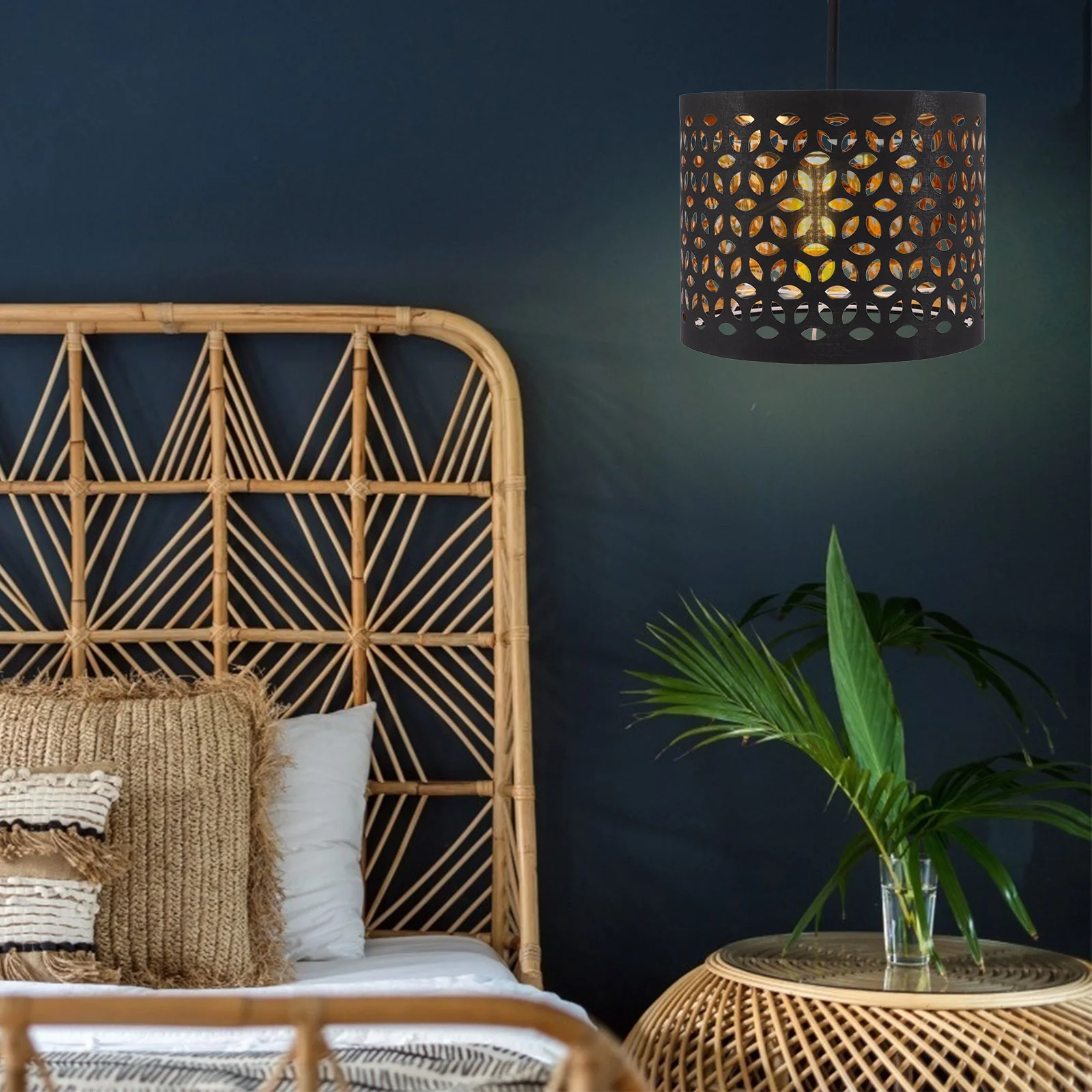 Lampshade Hollow-out Cloth Fabric Light Table for Desk Chandelier Bulb Black Pendant