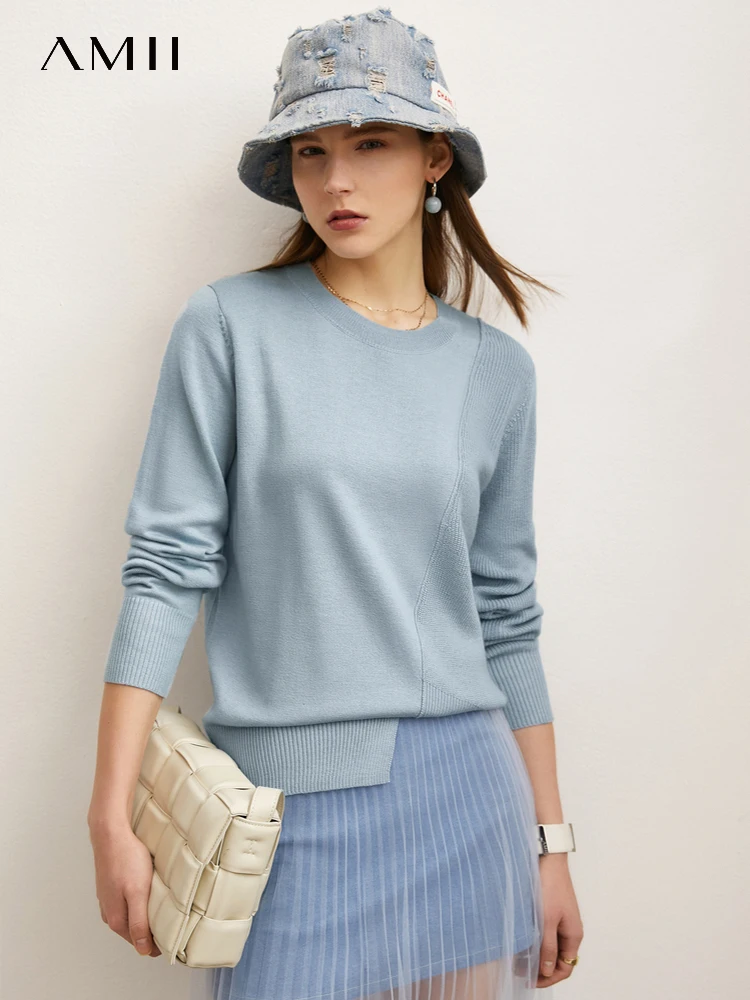 Amii Minimalism Sweater Women 2022 Autumn Winter New Solid Trend Asymmetrical Bottom Temperament Pullover Clothing Tops 12241403