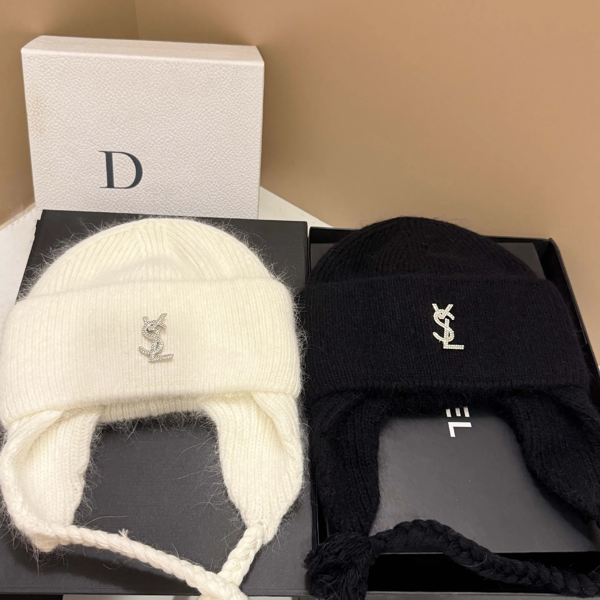 High Quality Cold Weather Thick Warm Double Fold Rabbit Fur Knit Cap Winter Designer New Cute Braid Ear Flap Beanie Hat