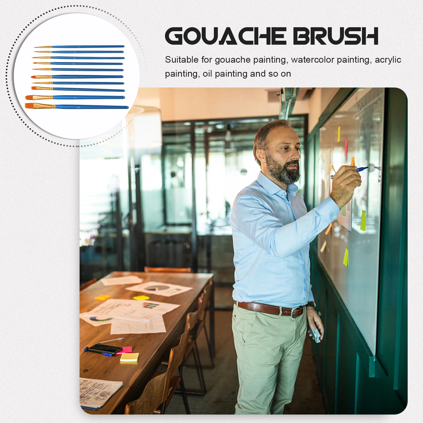 

10 Pcs Paintbrush Set Wooden Nylon Hair Oil Watercolor Brushes Acrylic Painting Art Student Accessories Lightweight Portable